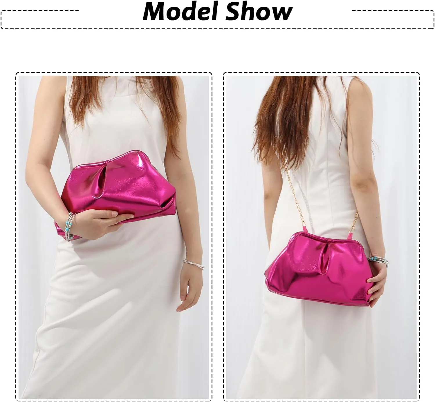 Fecialy Women's PU Leather Clutch Purse Ruched Handbags Formal Evening Bag Chic Soft Dumpling Crossbody Bag Party Wedding