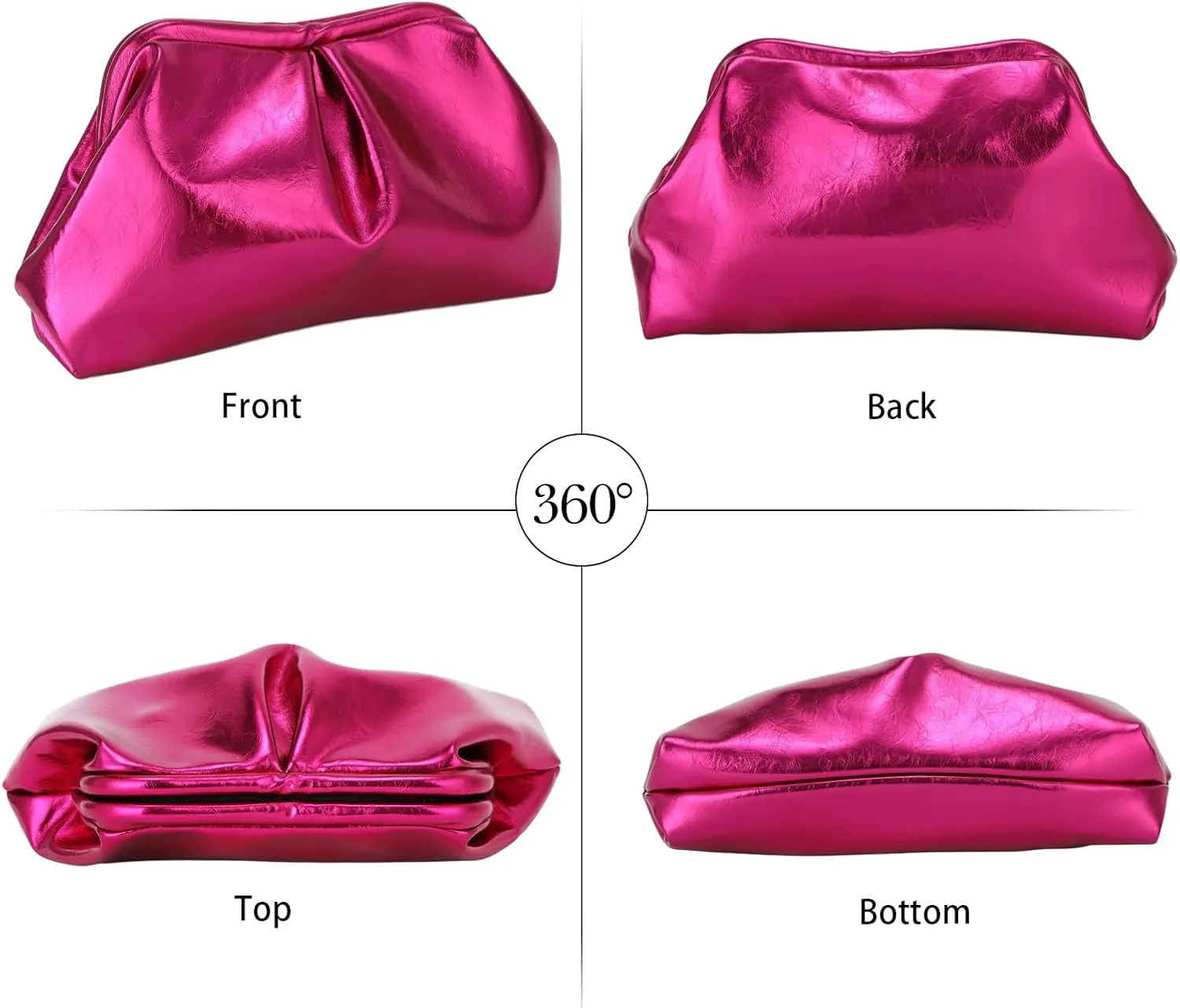 Fecialy Women's PU Leather Clutch Purse Ruched Handbags Formal Evening Bag Chic Soft Dumpling Crossbody Bag Party Wedding