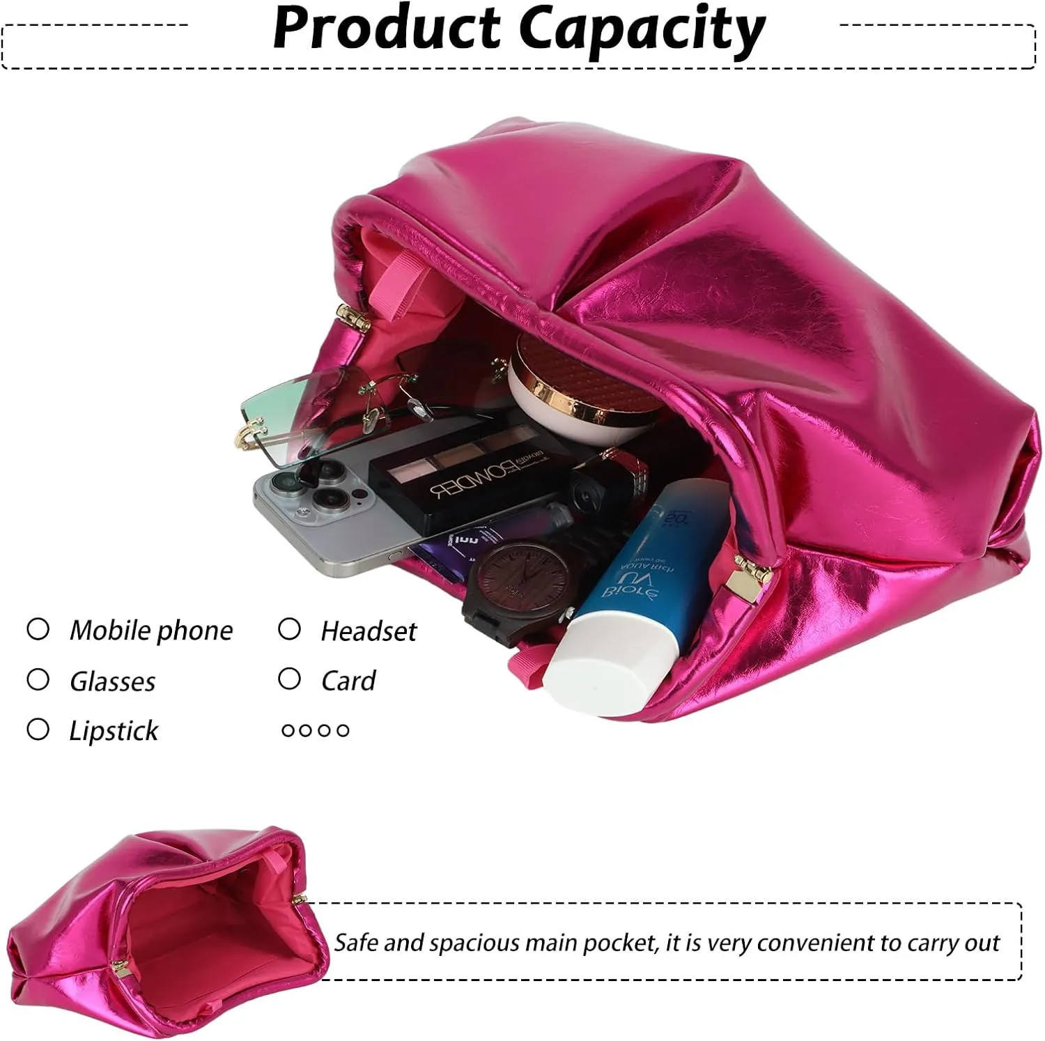 Fecialy Women's PU Leather Clutch Purse Ruched Handbags Formal Evening Bag Chic Soft Dumpling Crossbody Bag Party Wedding