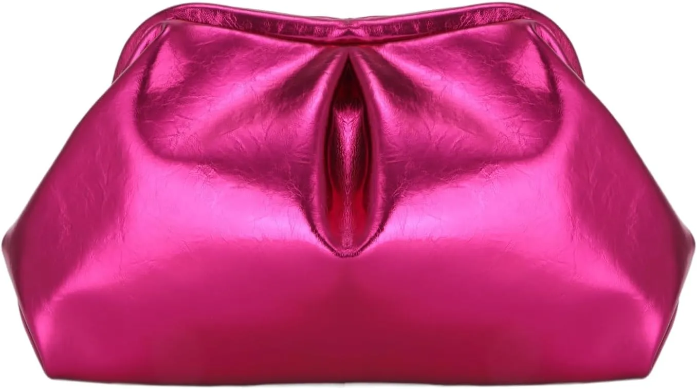 Fecialy Women's PU Leather Clutch Purse Ruched Handbags Formal Evening Bag Chic Soft Dumpling Crossbody Bag Party Wedding