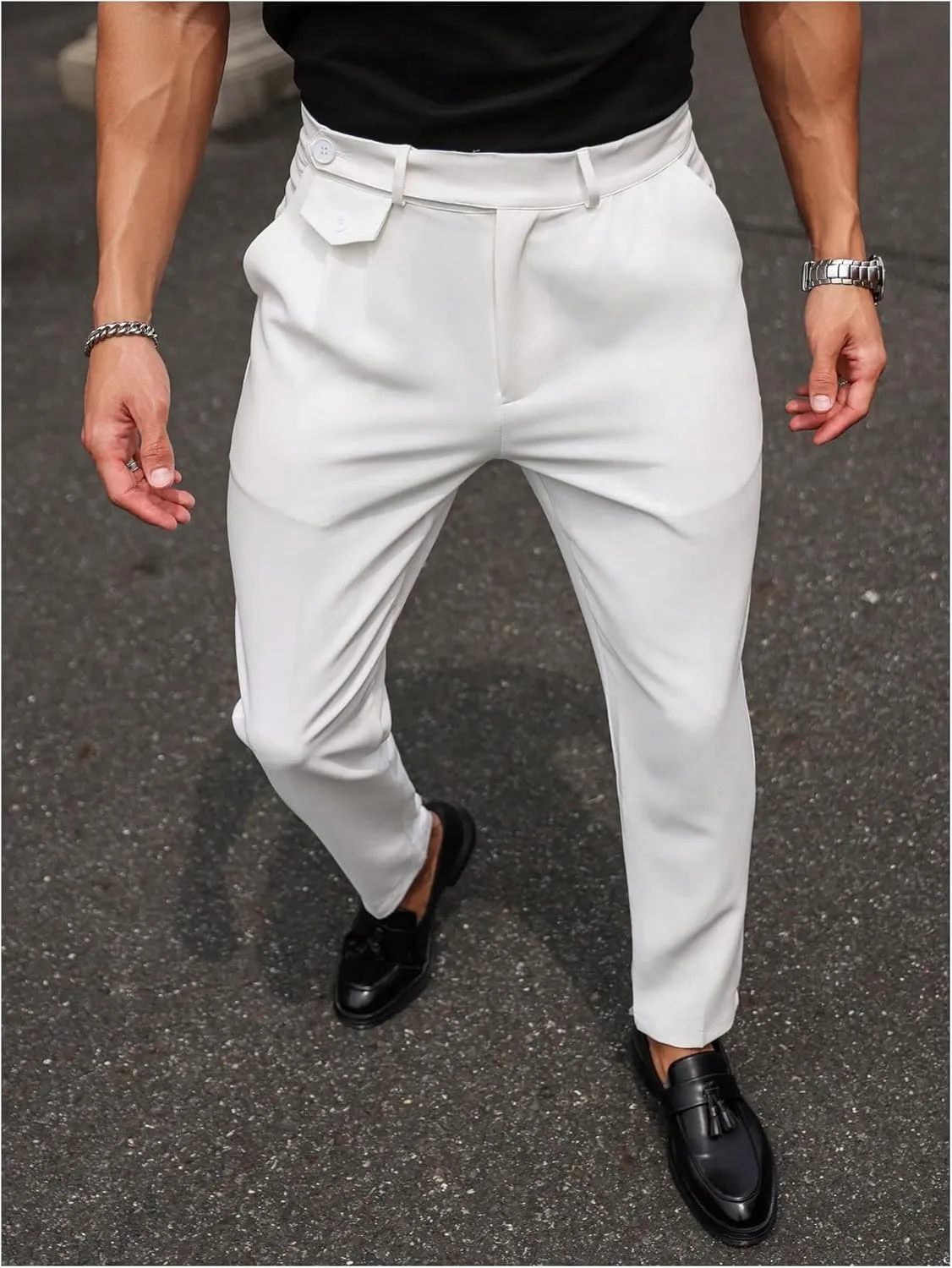 Floerns Men's Fold Pleated Tailored Pants Work Office Business Trousers Pants