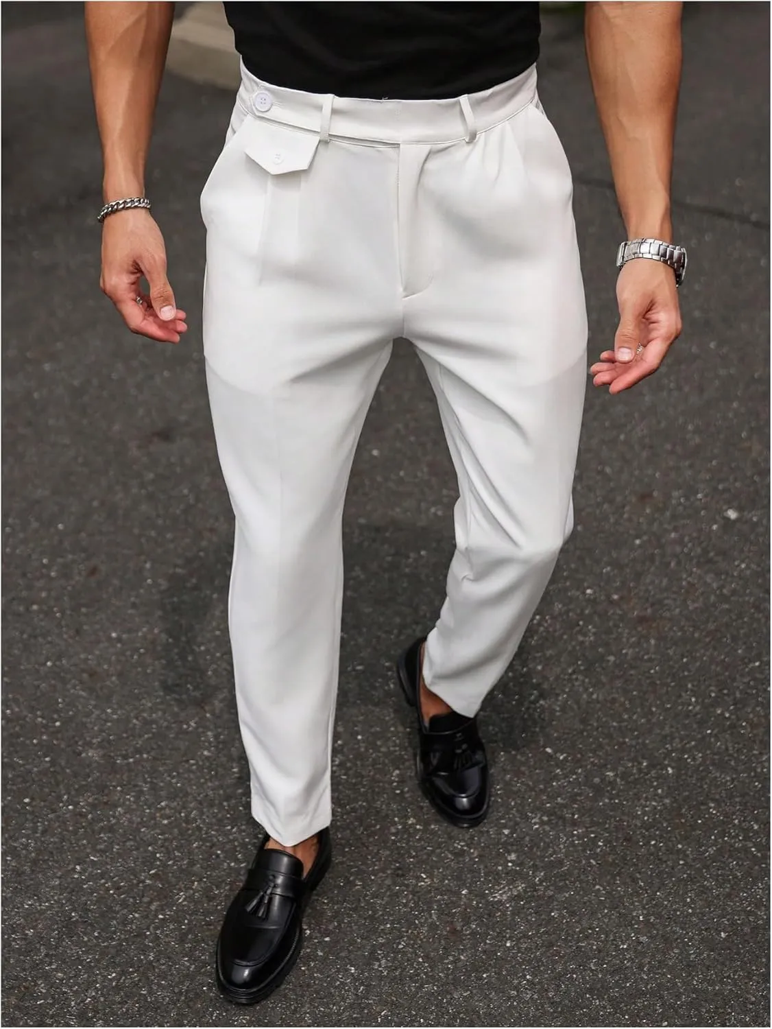 Floerns Men's Fold Pleated Tailored Pants Work Office Business Trousers Pants