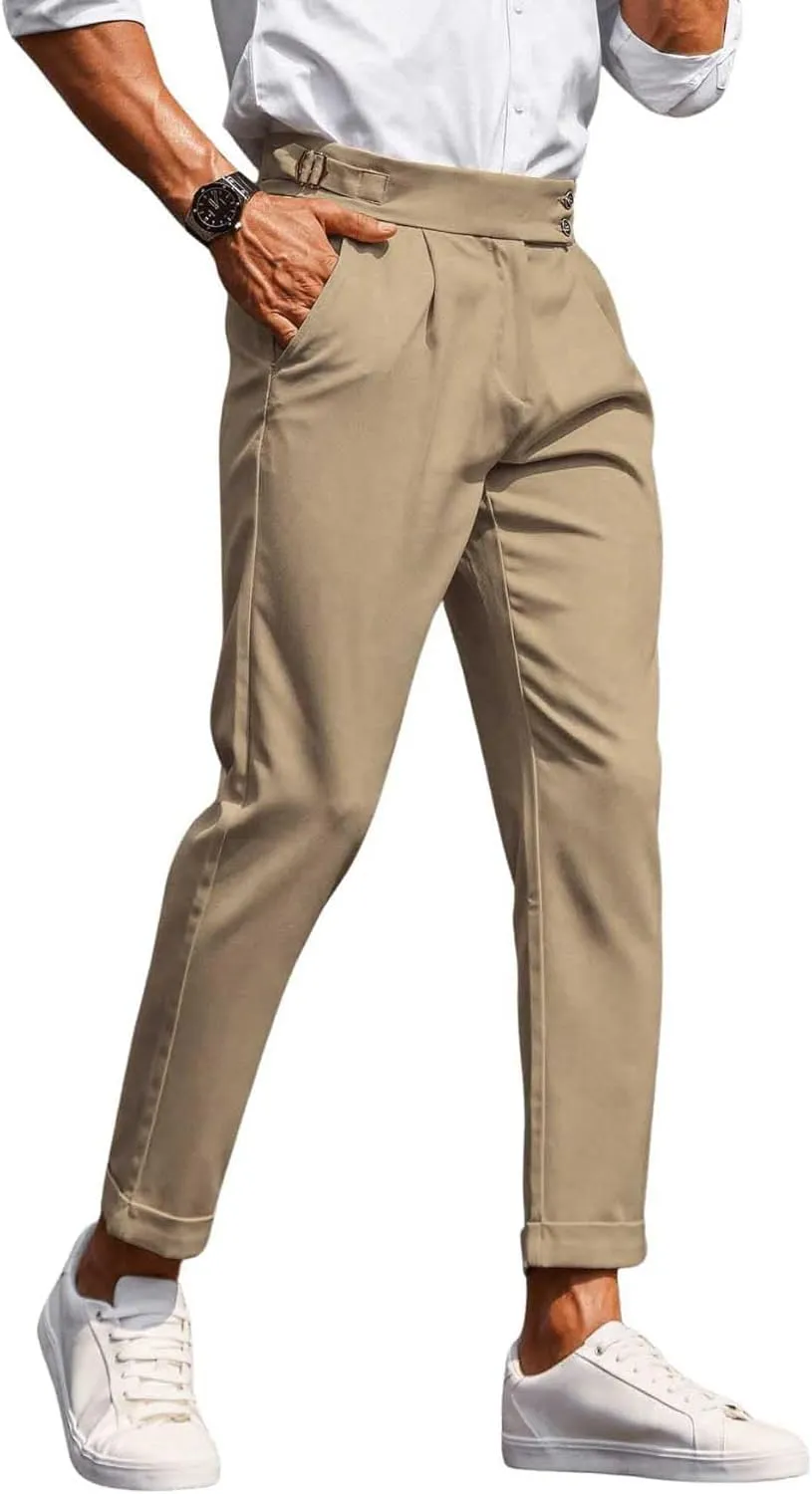 Floerns Men's Fold Pleated Tailored Pants Work Office Business Trousers Pants