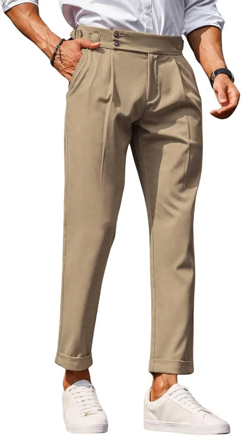 Floerns Men's Fold Pleated Tailored Pants Work Office Business Trousers Pants