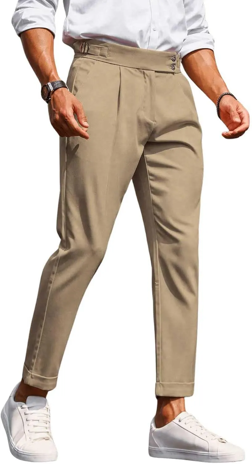 Floerns Men's Fold Pleated Tailored Pants Work Office Business Trousers Pants