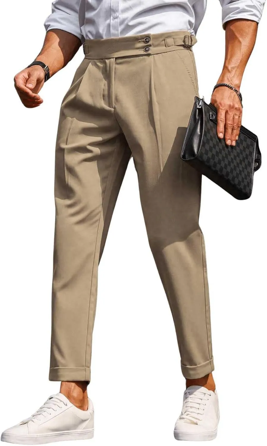 Floerns Men's Fold Pleated Tailored Pants Work Office Business Trousers Pants