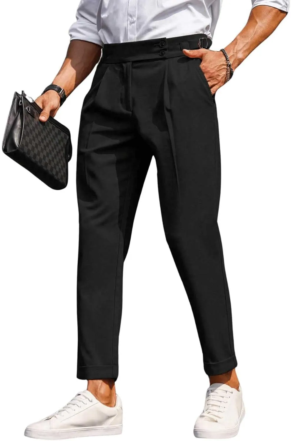 Floerns Men's Fold Pleated Tailored Pants Work Office Business Trousers Pants