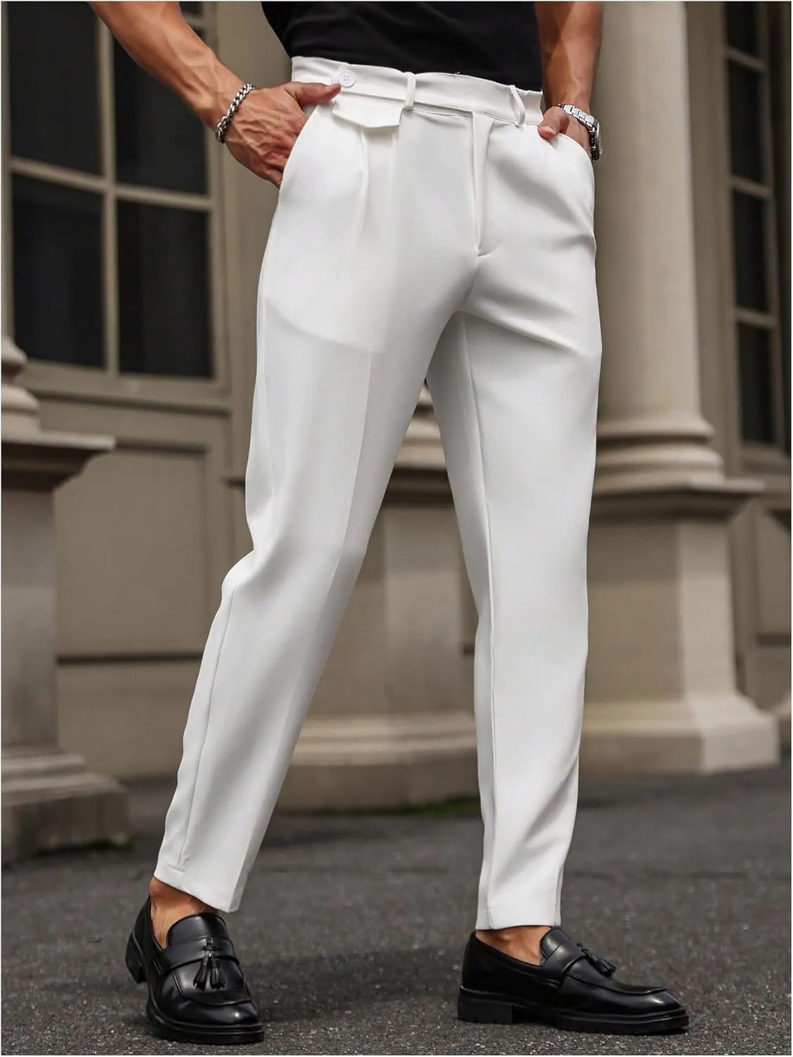 Floerns Men's Fold Pleated Tailored Pants Work Office Business Trousers Pants