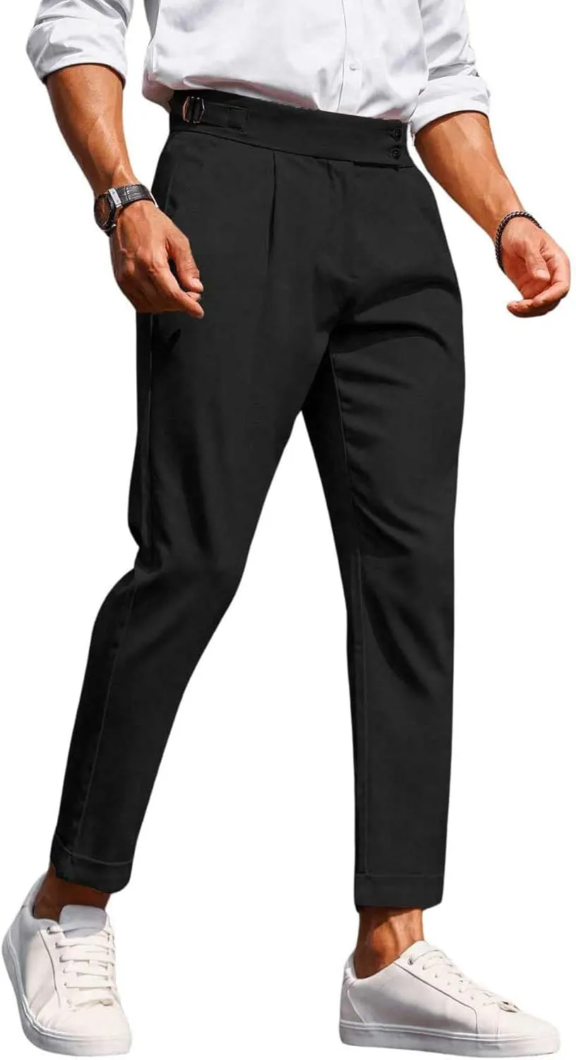 Floerns Men's Fold Pleated Tailored Pants Work Office Business Trousers Pants