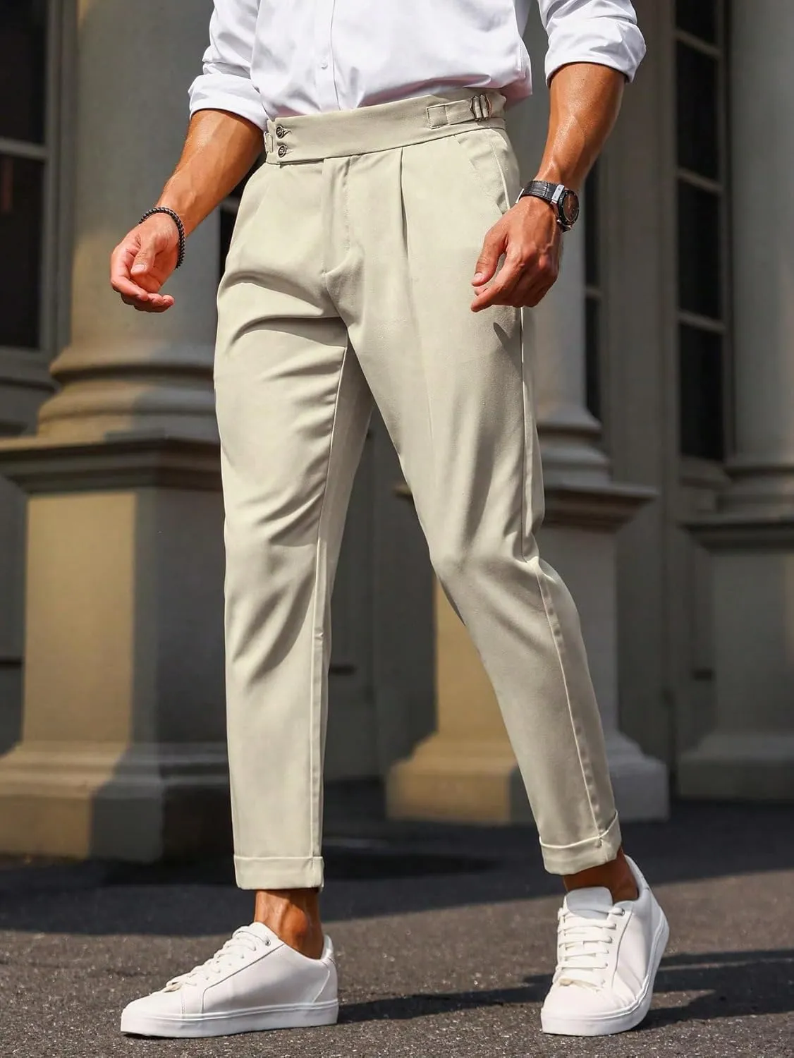 Floerns Men's Fold Pleated Tailored Pants Work Office Business Trousers Pants