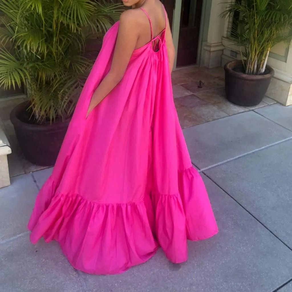Flowy Maxi Dress Casual Y2K Boho Spaghetti Strap Beach Long Dress Sleeveless Vintage Tiered Plus Size Swing Dresses