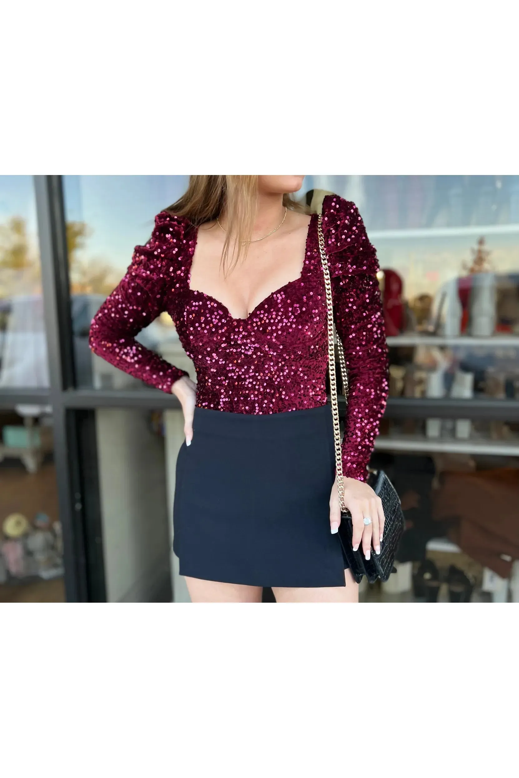 Forever Sequin V Neck Bodysuit