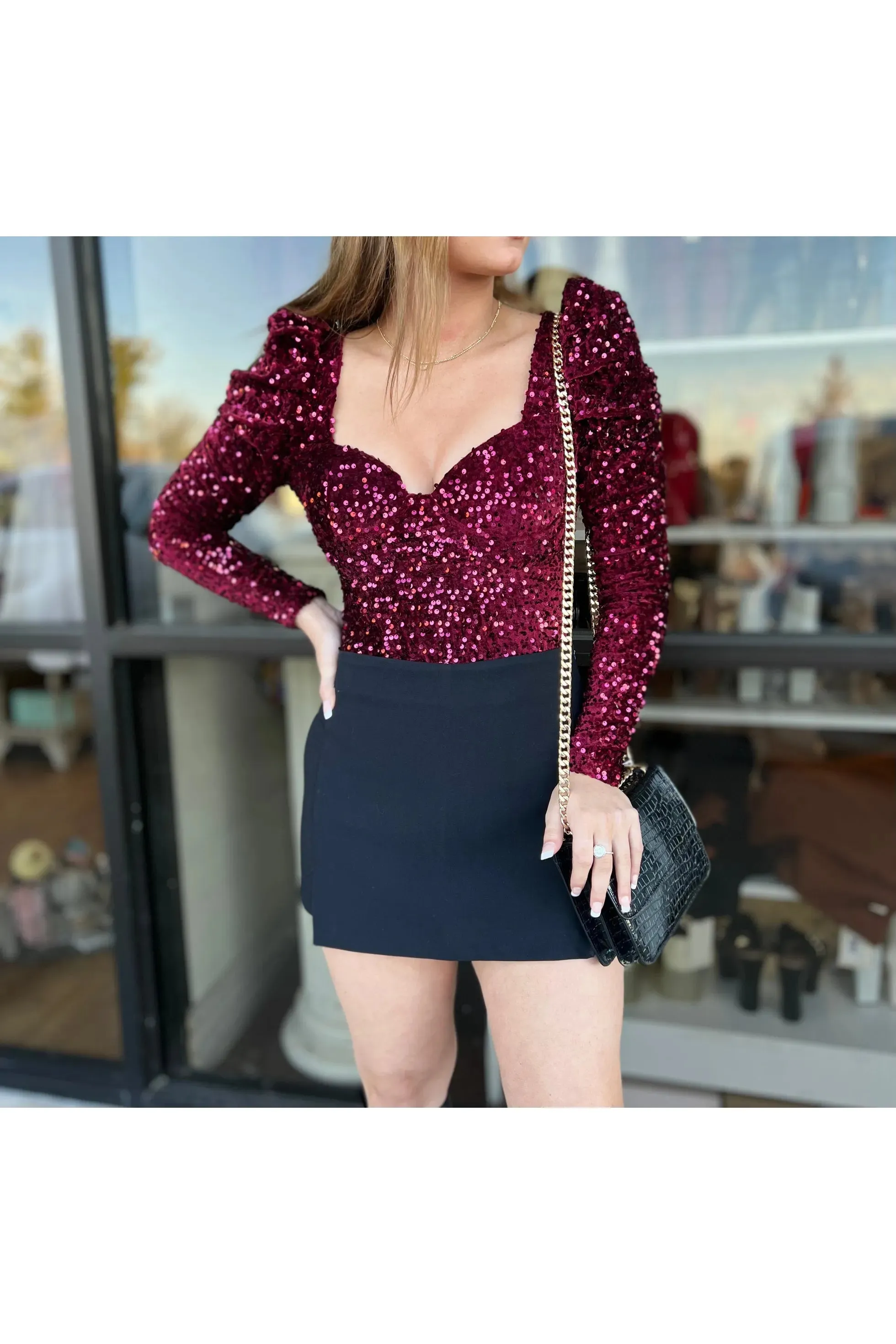 Forever Sequin V Neck Bodysuit