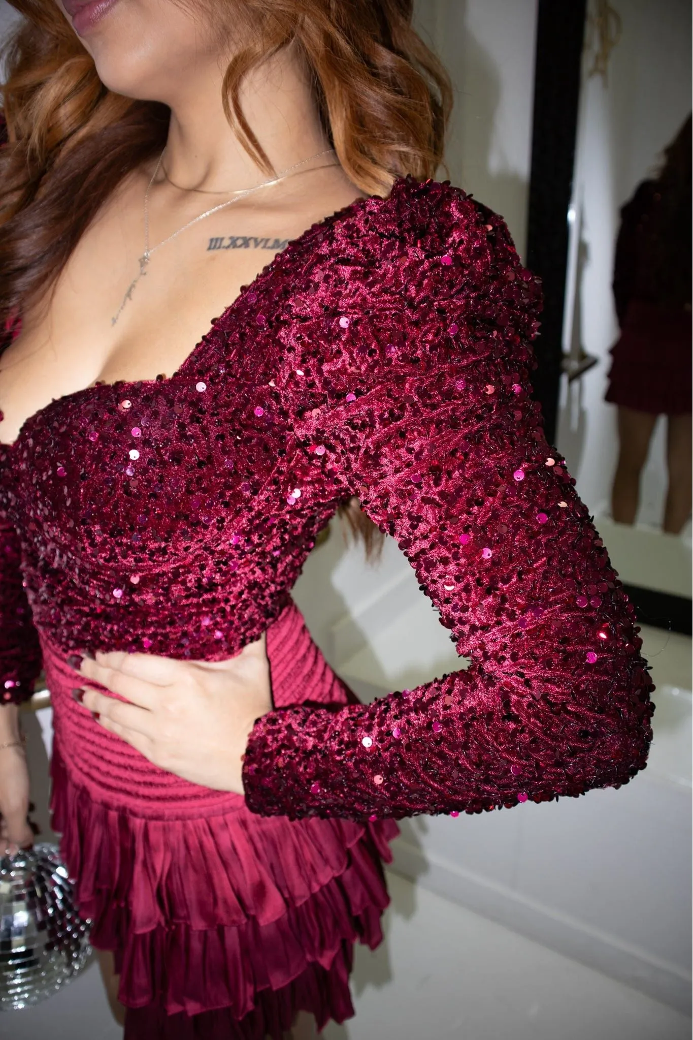 Forever Sequin V Neck Bodysuit