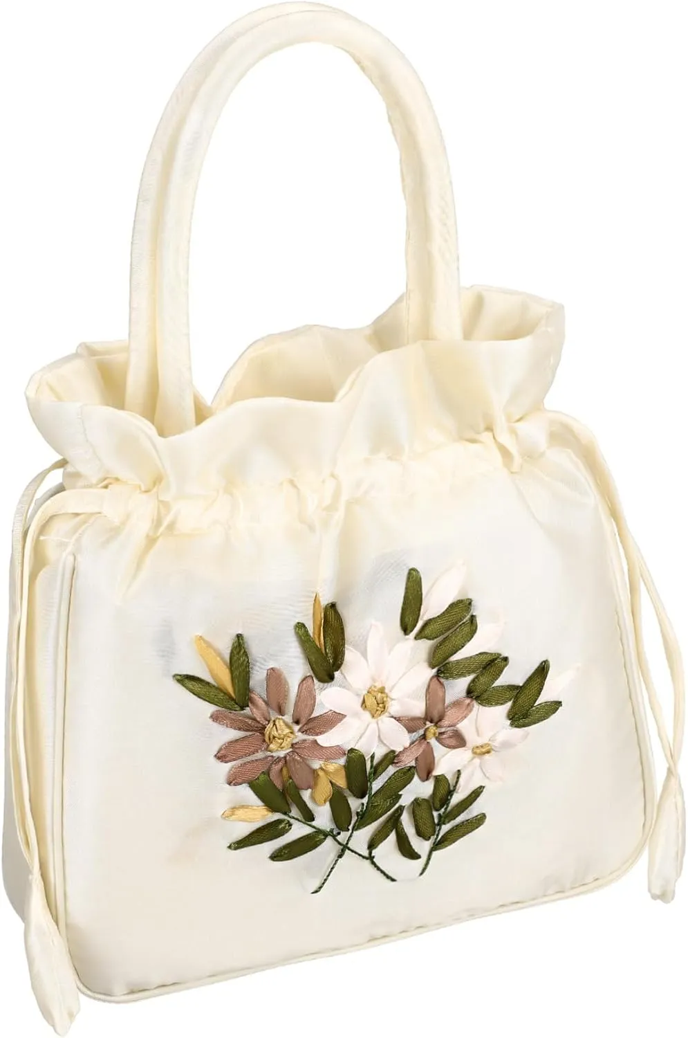 FRCOLOR Elegant Floral Drawstring Purse for Women Stylish Bucket Handbag Wedding Handbag Evening Clutch Secure Drawstring Closure present for Special Occasions