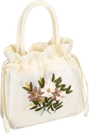 FRCOLOR Elegant Floral Drawstring Purse for Women Stylish Bucket Handbag Wedding Handbag Evening Clutch Secure Drawstring Closure present for Special Occasions