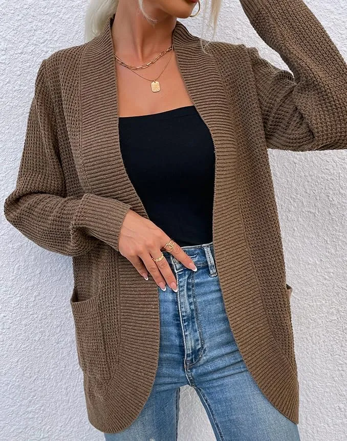 futurino Knit Cardigan Women's Chunky Open Front Outwear Cover Up with Pockets