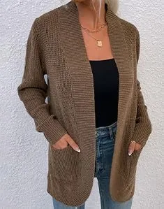 futurino Knit Cardigan Women's Chunky Open Front Outwear Cover Up with Pockets