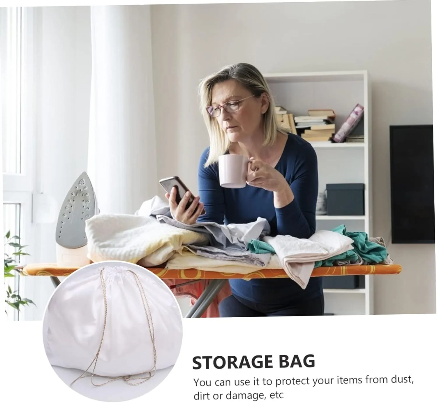 GALPADA Sets Luxury Silk Drawstring Bag Set Multi-purpose Household Storage Bag Belt and Mouth Rope Design Pcs