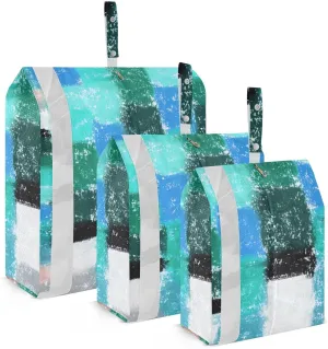 Garment Bag Closet Storage, Luggage Space Saver, Checkered Plaid Blue Green, Waterproof, 3 Set Travel Packing Cubes For Suitcases,Organizadores De Maletas Para