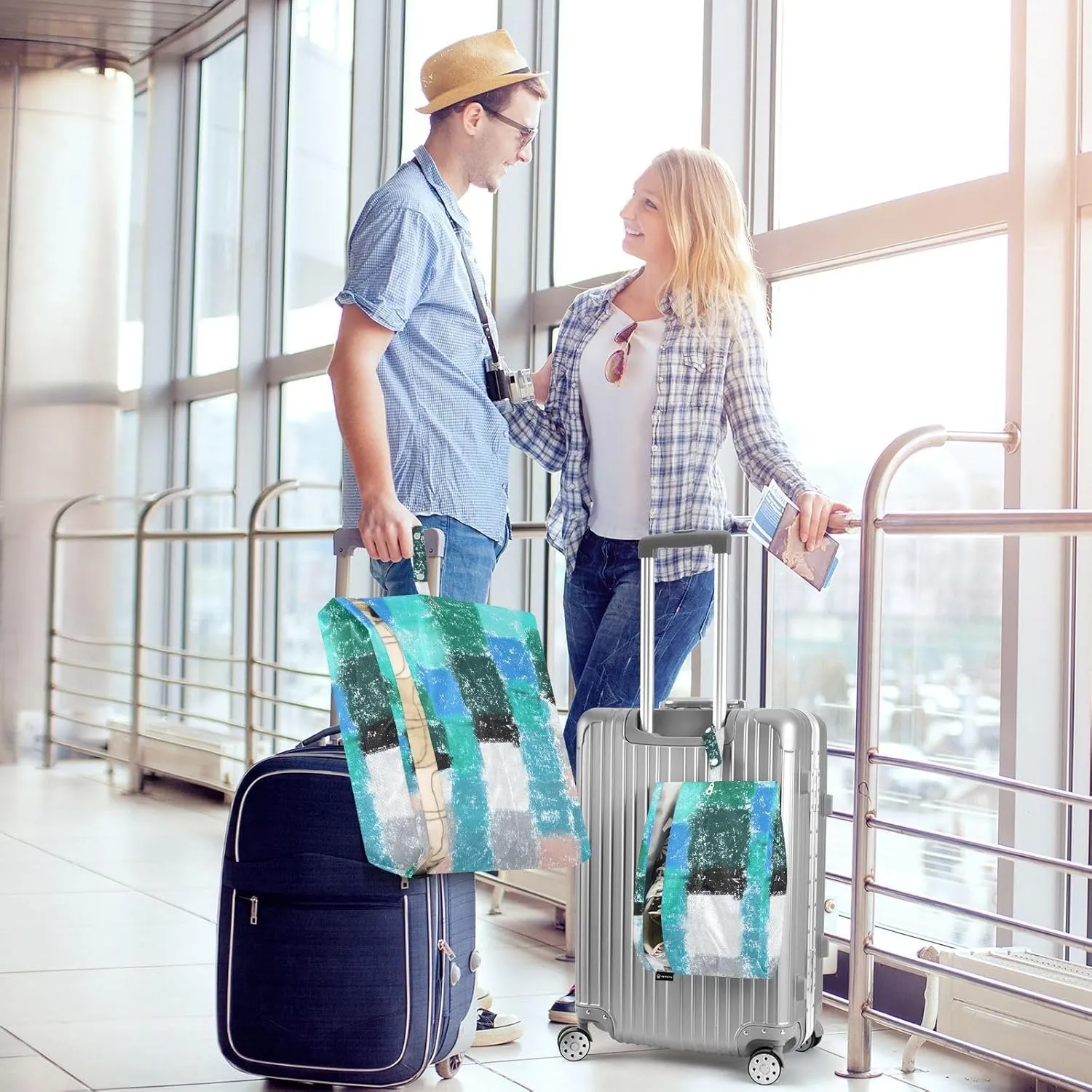 Garment Bag Closet Storage, Luggage Space Saver, Checkered Plaid Blue Green, Waterproof, 3 Set Travel Packing Cubes For Suitcases,Organizadores De Maletas Para