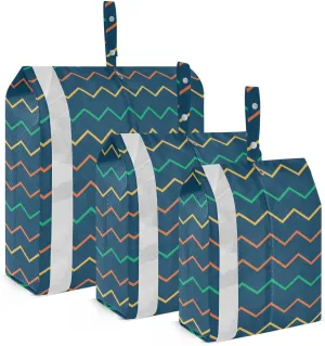 Garment Bag Closet Storage, Luggage Space Saver, Colorful Wave Pattern, Waterproof, 3 Set Travel Packing Cubes For Suitcases, Luggages Management Personnel