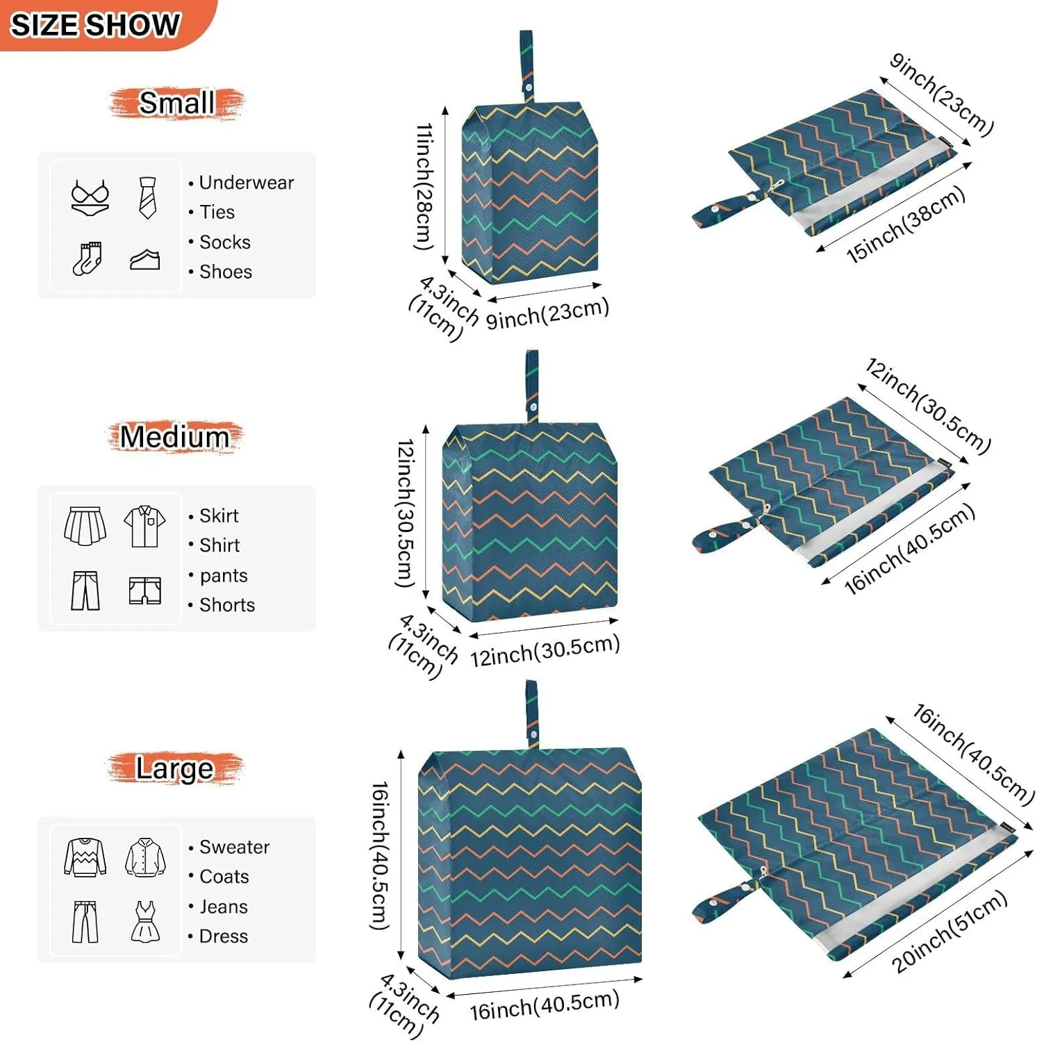 Garment Bag Closet Storage, Luggage Space Saver, Colorful Wave Pattern, Waterproof, 3 Set Travel Packing Cubes For Suitcases, Luggages Management Personnel