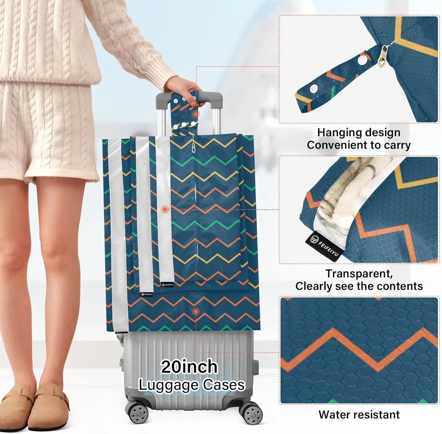 Garment Bag Closet Storage, Luggage Space Saver, Colorful Wave Pattern, Waterproof, 3 Set Travel Packing Cubes For Suitcases, Luggages Management Personnel