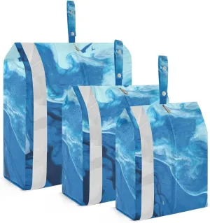 Garment Bag Closet Storage, Luggage Space Saver, Green Blue Marble Texture, Waterproof, 3 Set Travel Packing Cubes For Suitcases, Luggages Management Personnel