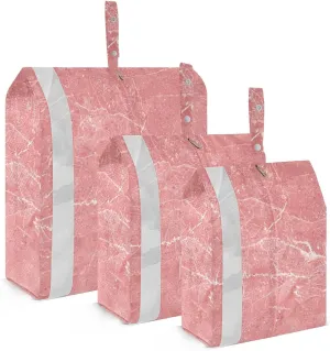 Garment Bag Closet Storage, Luggage Space Saver, Pink Marble Stone with White, Waterproof, 3 Set Travel Packing Cubes For Suitcases, Luggages Management Personnel