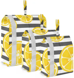 Garment Bag Closet Storage, Luggage Space Saver, Yellow Lemon Slices Stripe, Waterproof, 3 Set Travel Packing Cubes For Suitcases, Luggages Management Personnel