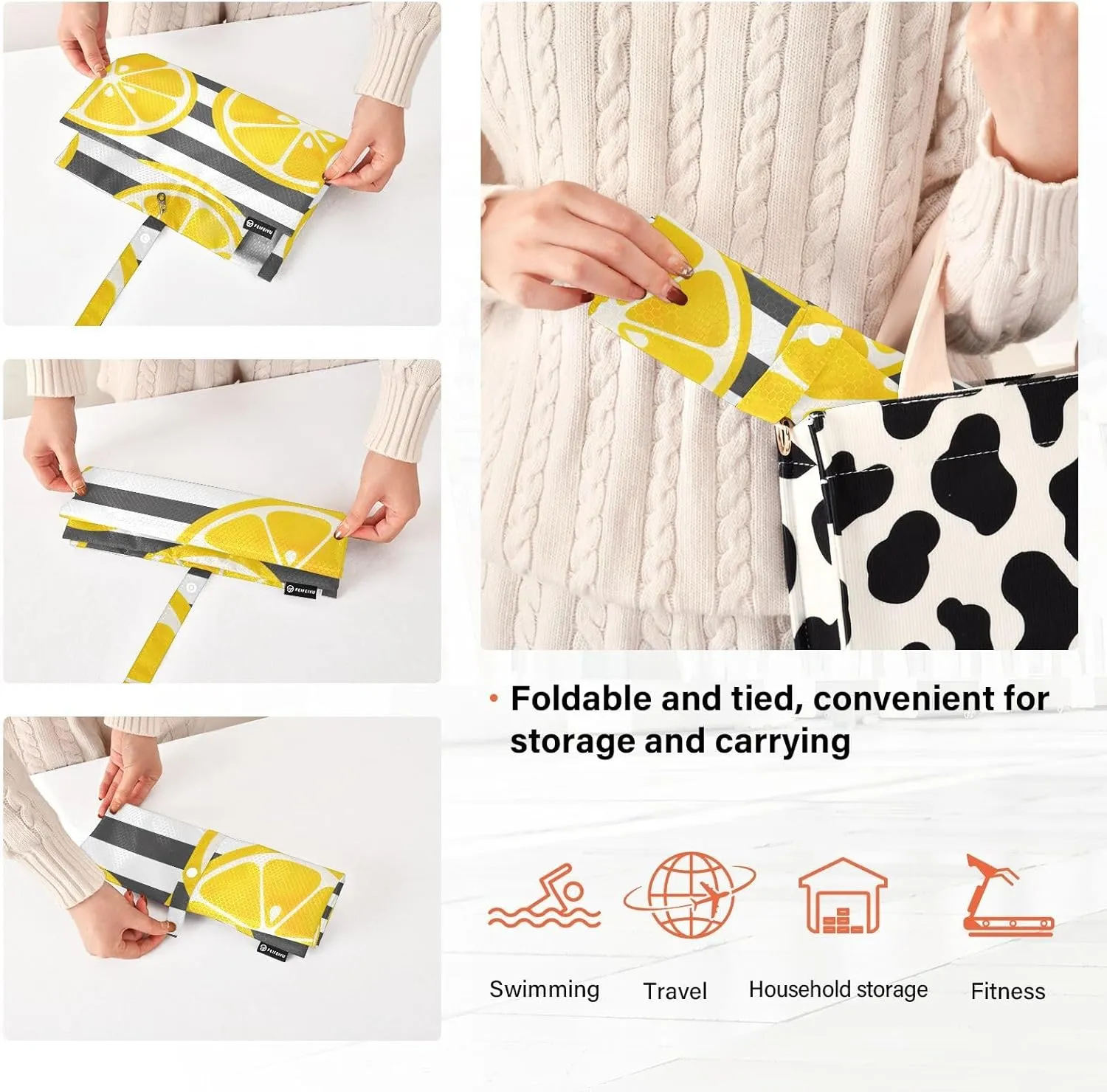 Garment Bag Closet Storage, Luggage Space Saver, Yellow Lemon Slices Stripe, Waterproof, 3 Set Travel Packing Cubes For Suitcases, Luggages Management Personnel
