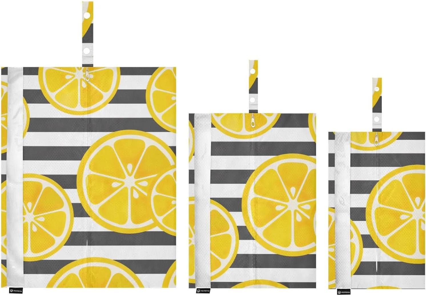 Garment Bag Closet Storage, Luggage Space Saver, Yellow Lemon Slices Stripe, Waterproof, 3 Set Travel Packing Cubes For Suitcases, Luggages Management Personnel