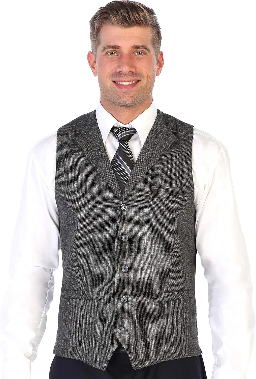 Gioberti Men's 5 Button Tailored Collar Slim Fit Formal Herringbone Tweed Suit Vest