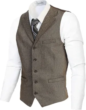 Gioberti Men's 5 Button Tailored Collar Slim Fit Formal Herringbone Tweed Suit Vest