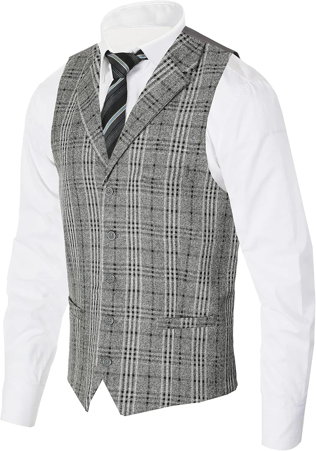 Gioberti Men's 5 Button Tailored Collar Slim Fit Formal Herringbone Tweed Suit Vest