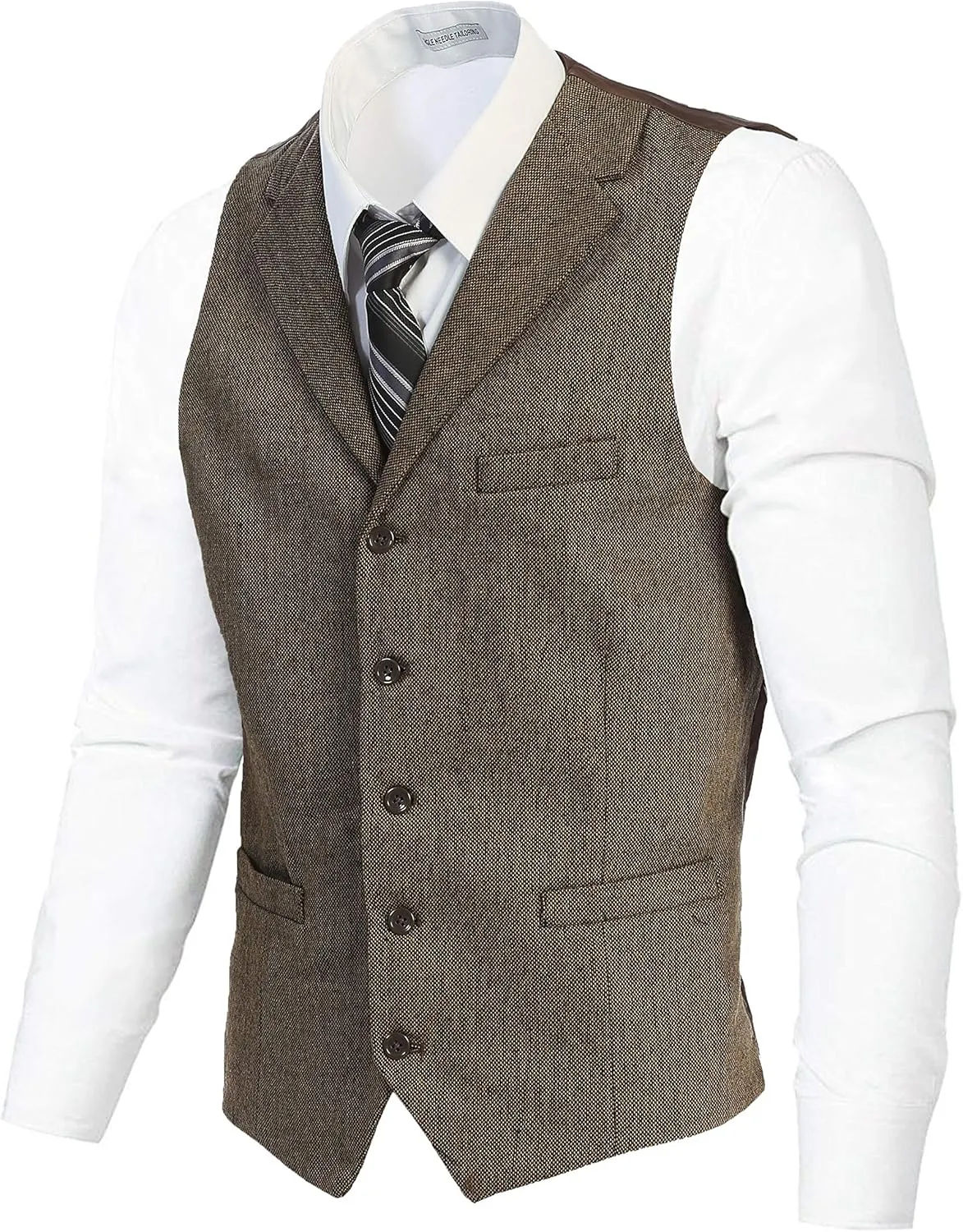 Gioberti Men's 5 Button Tailored Collar Slim Fit Formal Herringbone Tweed Suit Vest