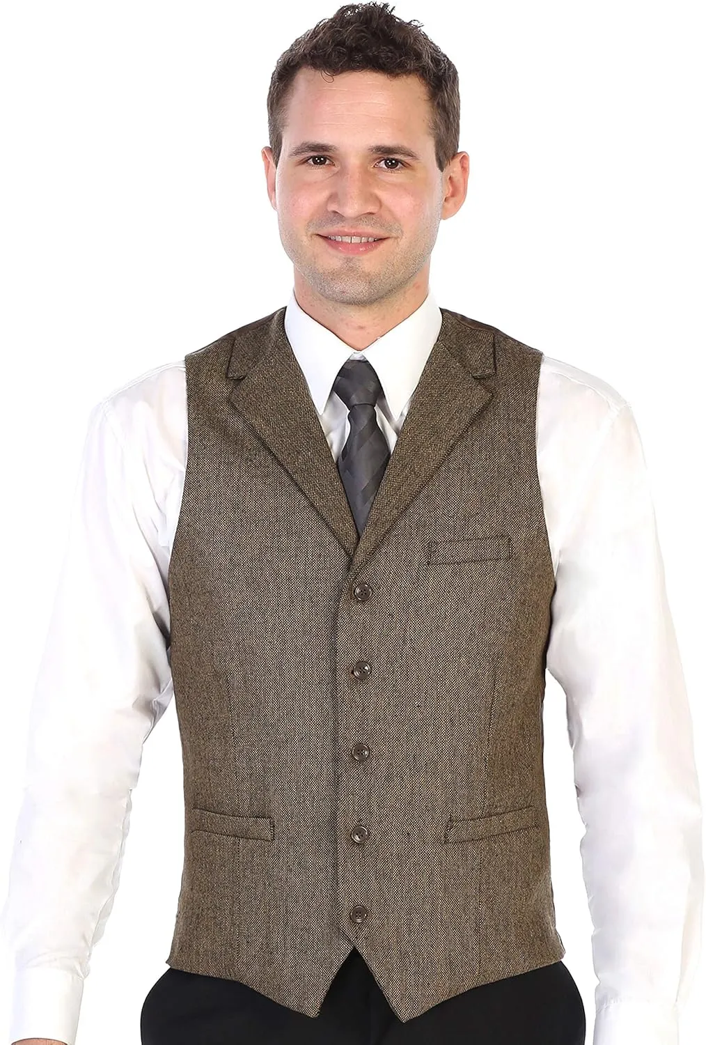 Gioberti Men's 5 Button Tailored Collar Slim Fit Formal Herringbone Tweed Suit Vest