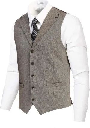 Gioberti Men's 5 Button Tailored Collar Slim Fit Formal Herringbone Tweed Suit Vest
