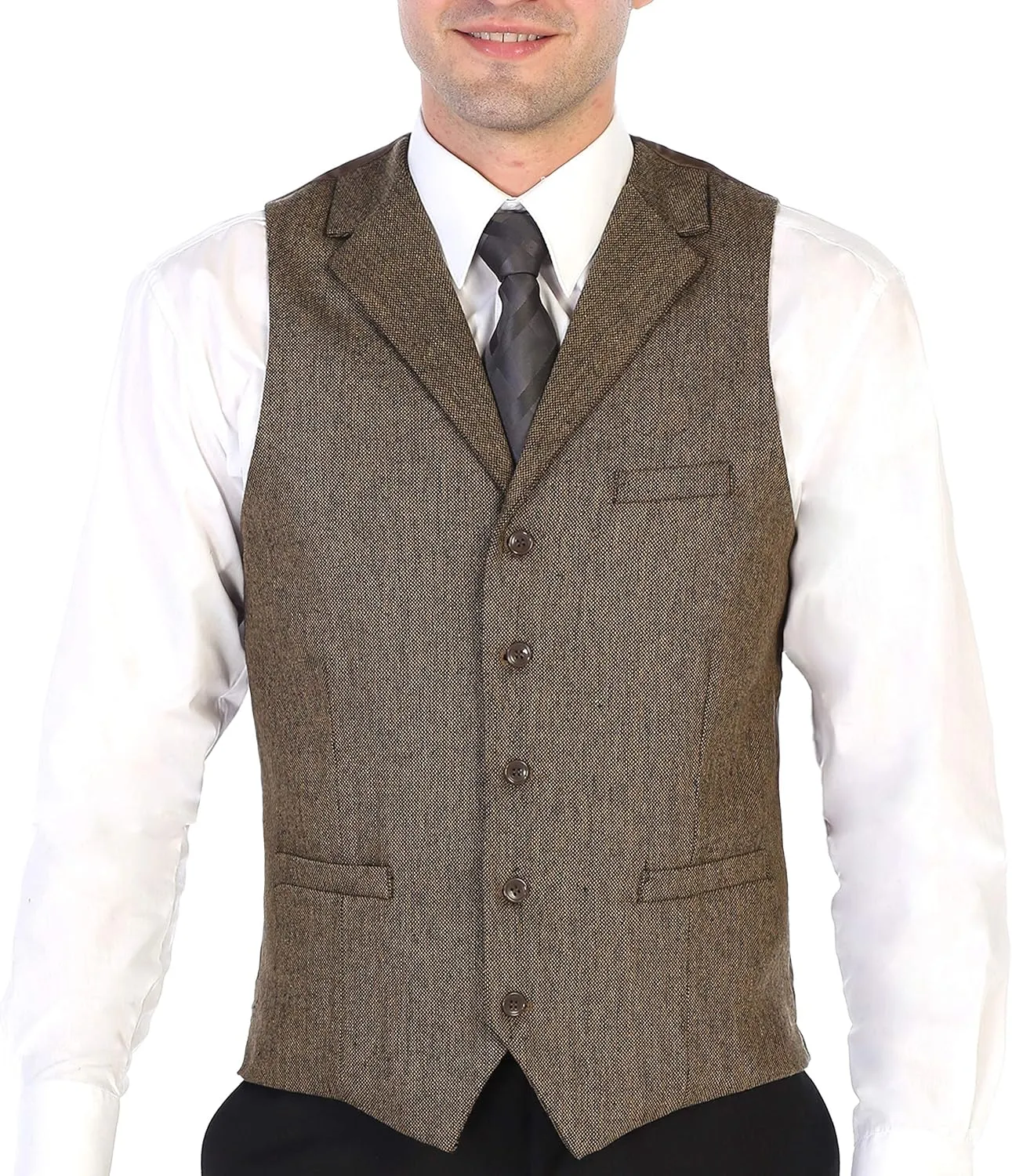 Gioberti Men's 5 Button Tailored Collar Slim Fit Formal Herringbone Tweed Suit Vest