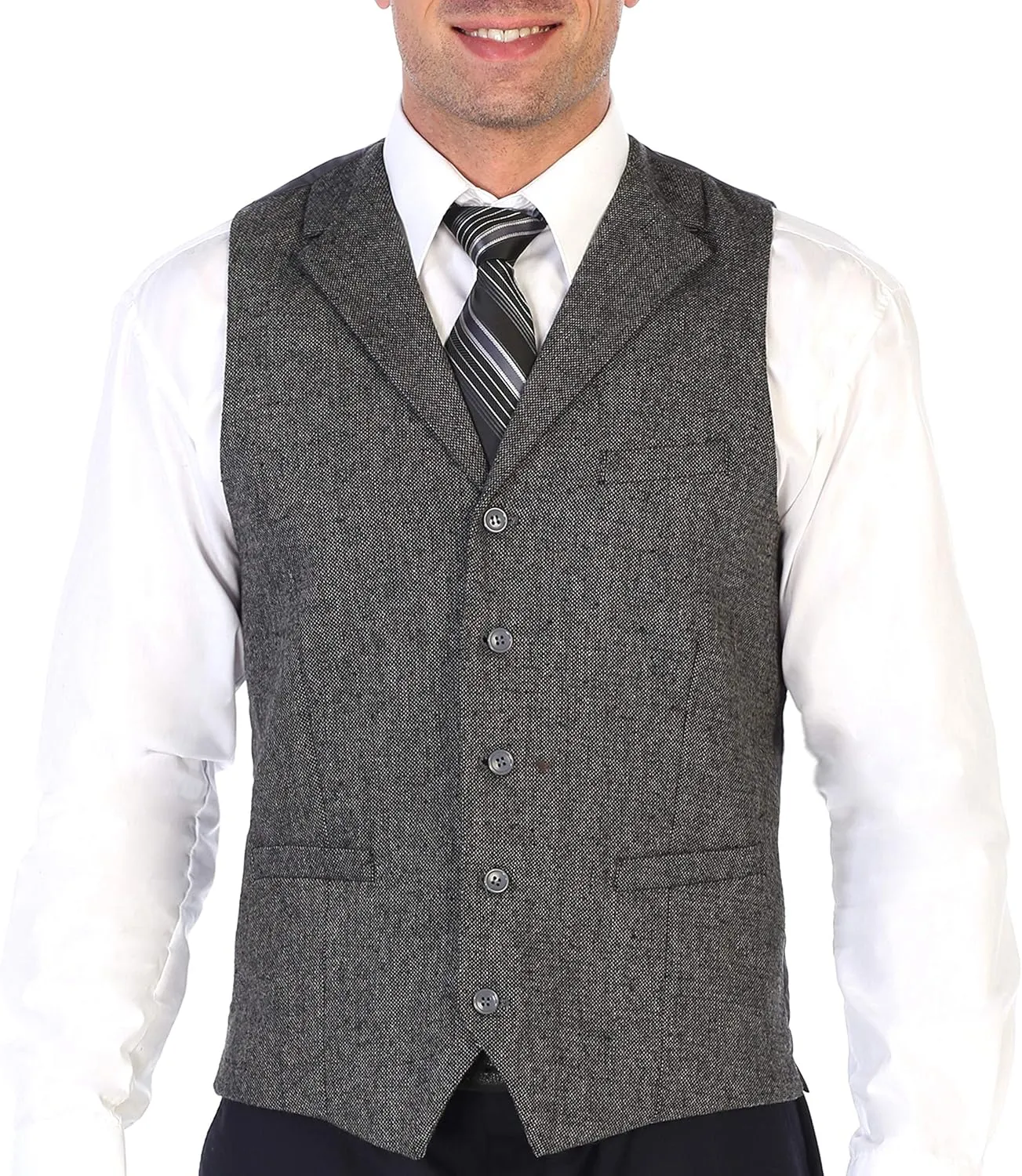 Gioberti Men's 5 Button Tailored Collar Slim Fit Formal Herringbone Tweed Suit Vest