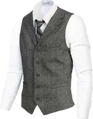 Gioberti Men's 5 Button Tailored Collar Slim Fit Formal Herringbone Tweed Suit Vest