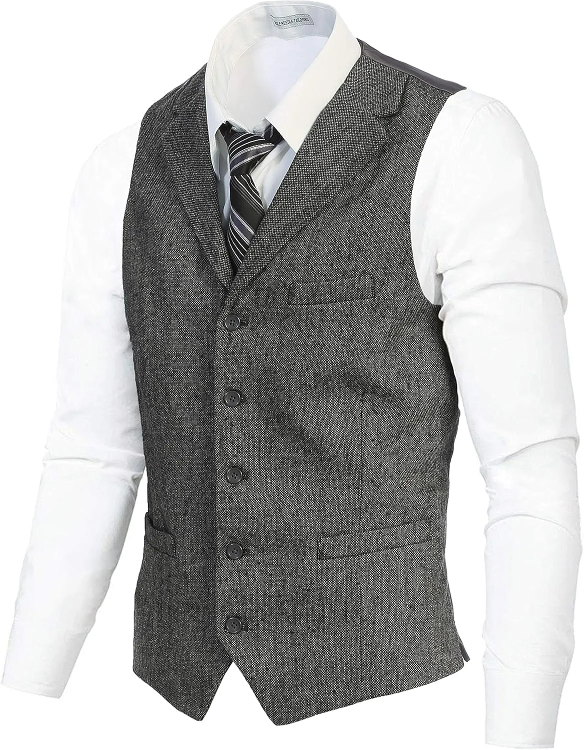 Gioberti Men's 5 Button Tailored Collar Slim Fit Formal Herringbone Tweed Suit Vest