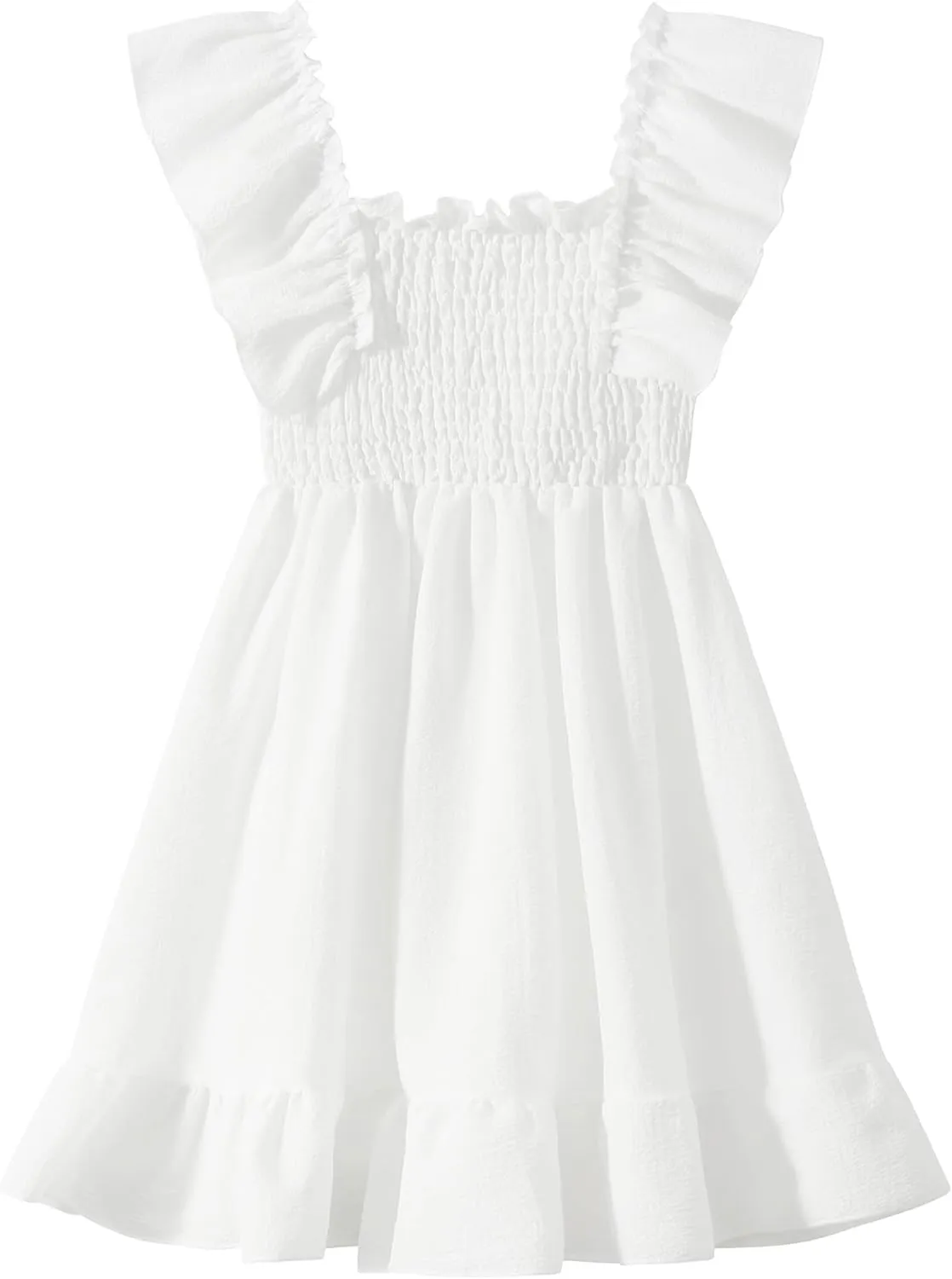 Girls Summer Dress Floral Ruffle Sleeve Swing Flowy Dresses A-line Sundress for Girls Casual Beach Wedding Dress