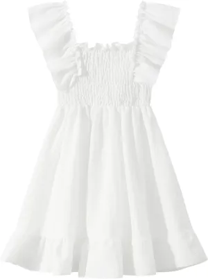 Girls Summer Dress Floral Ruffle Sleeve Swing Flowy Dresses A-line Sundress for Girls Casual Beach Wedding Dress