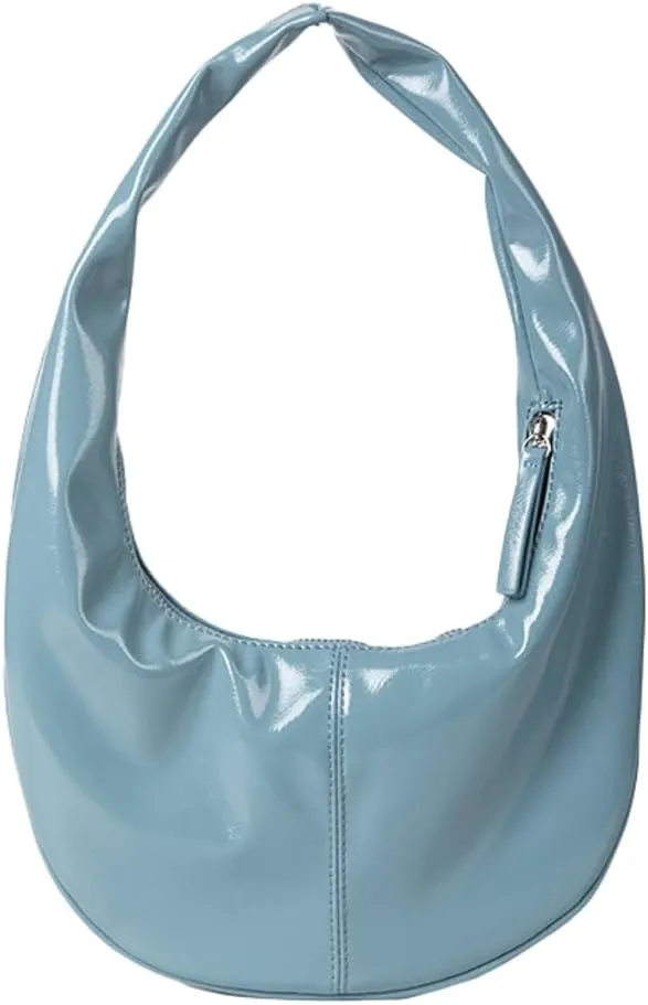 Glossy Underarm Bags for Women Cream Color Shiny Leather Purse Stylish Handbags Trendy Shoulder Bags for Party Travel 2024