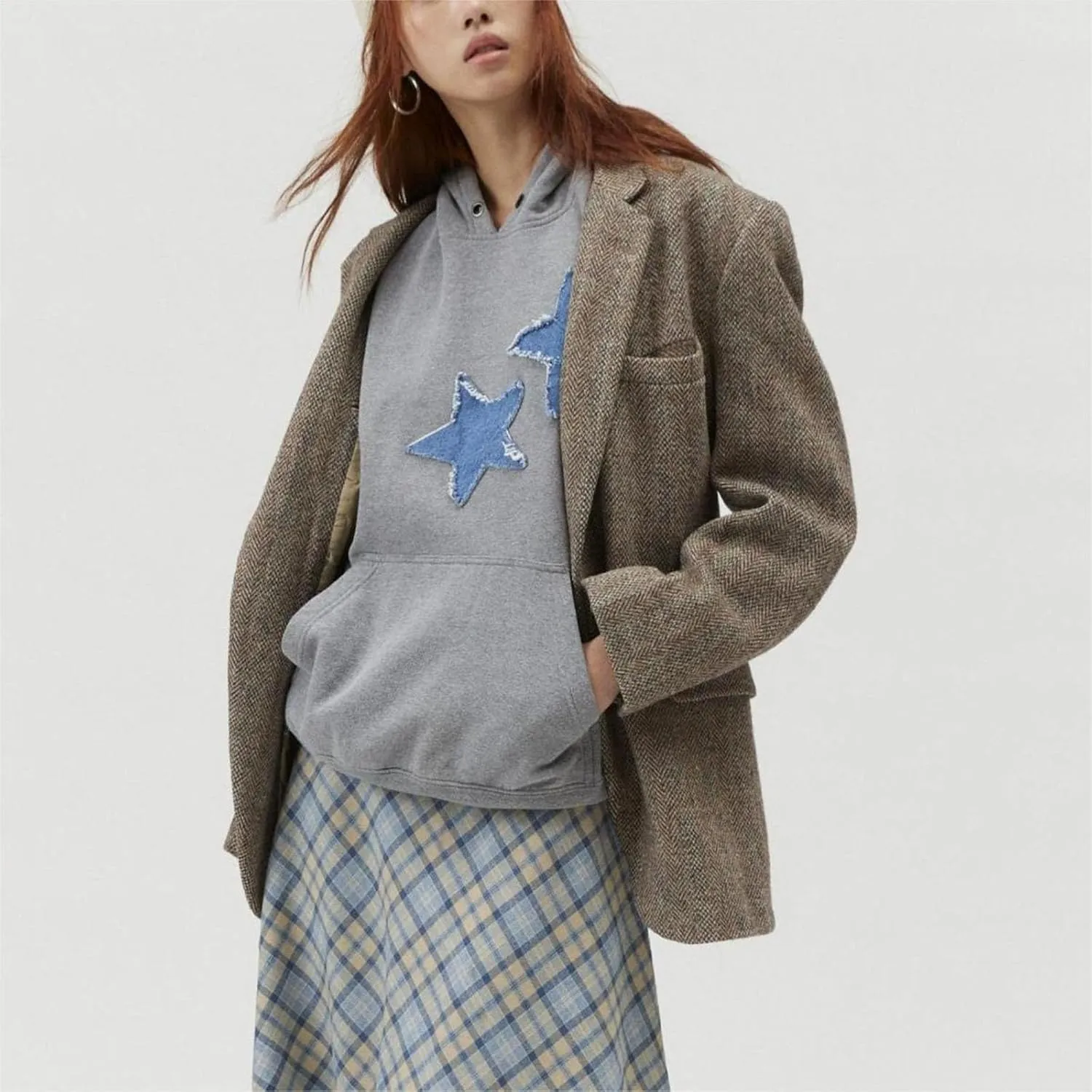 Graphic Oversized Sweatshirt Y2k Women Preppy Hoodies Long Sleeve Hooded Pullover Sweaters Aesthetic Pockets