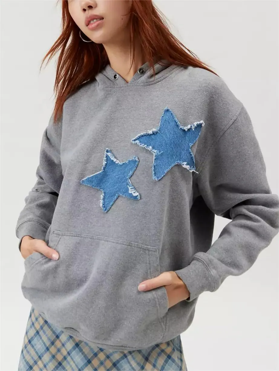 Graphic Oversized Sweatshirt Y2k Women Preppy Hoodies Long Sleeve Hooded Pullover Sweaters Aesthetic Pockets