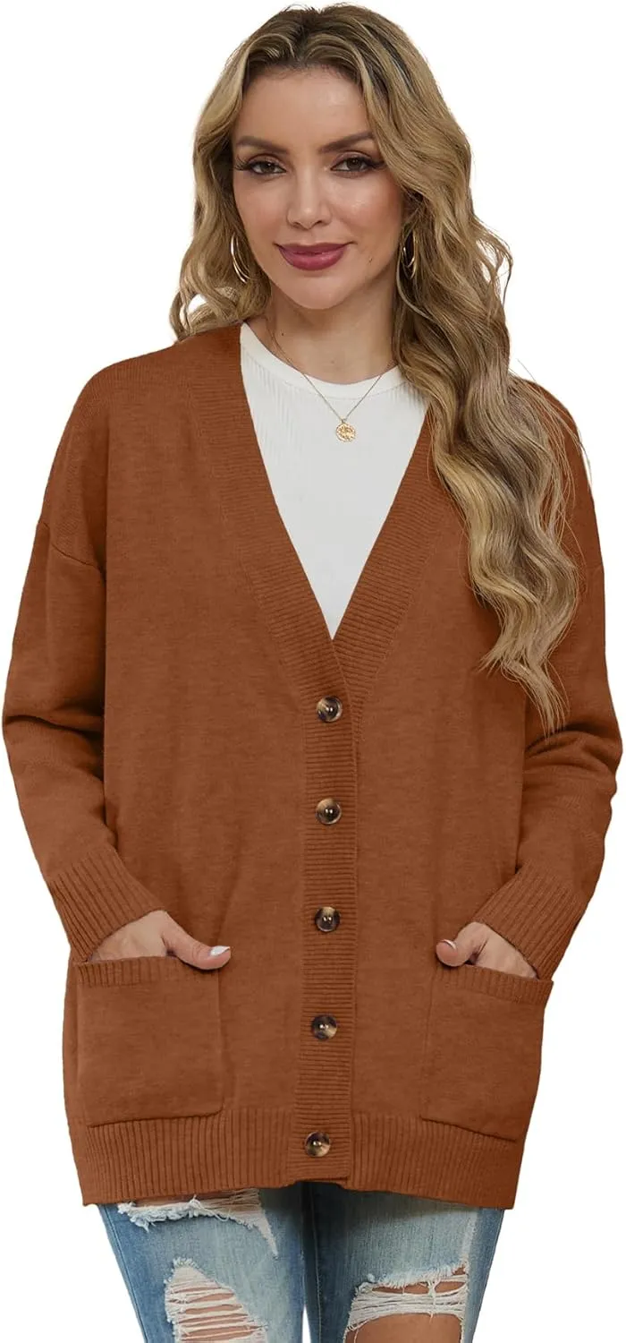 GRECERELLE Women's 2024 Fall Cardigan Sweaters Oversized Open Front Button Knit Outwear Coats with Pockets
