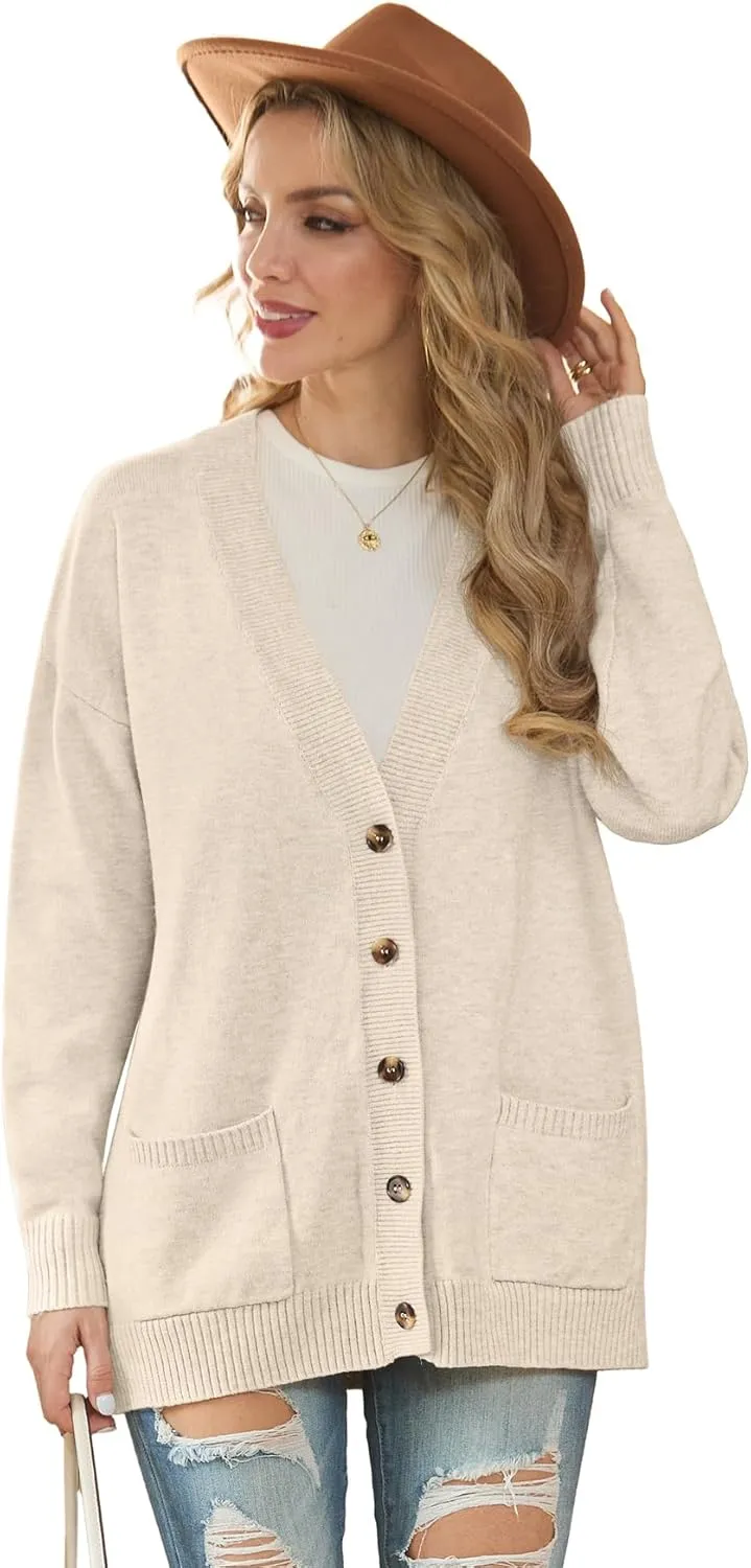 GRECERELLE Women's 2024 Fall Cardigan Sweaters Oversized Open Front Button Knit Outwear Coats with Pockets